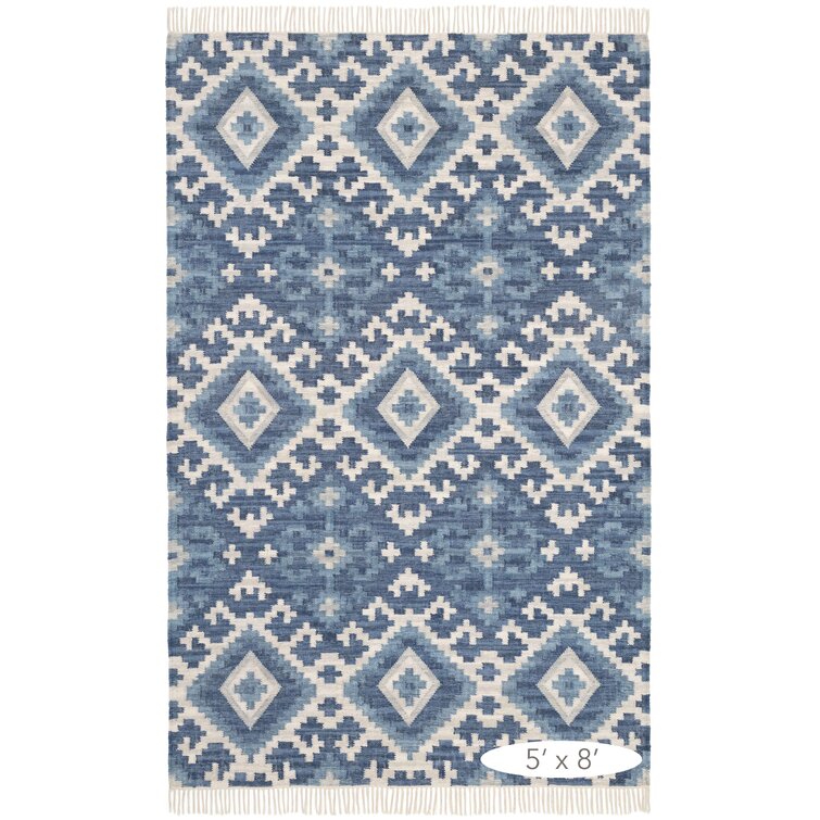 2x3 Cotton Grey and Indigo factory Blue Woven Small Size Rug- Handmade Kilim Rug